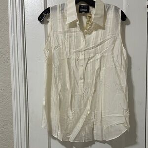 Akris Sleeveless Button-Front Cream Collared Blouse